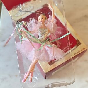NIB Barbie Peppermint Candy Cane Christmas Tree Ornament Pink White HALLMARK